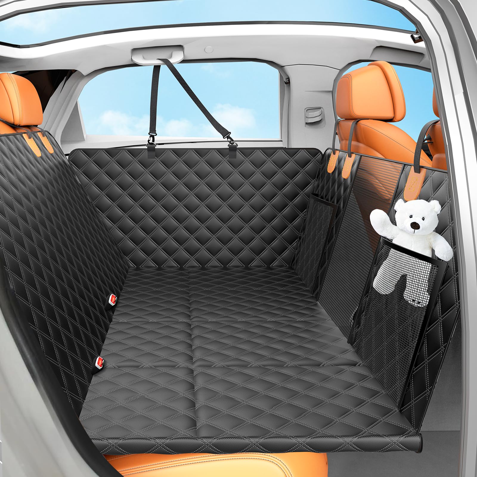 Nentik Back Seat Extender 400-pound capacity badge emphasizes strength for family trips.