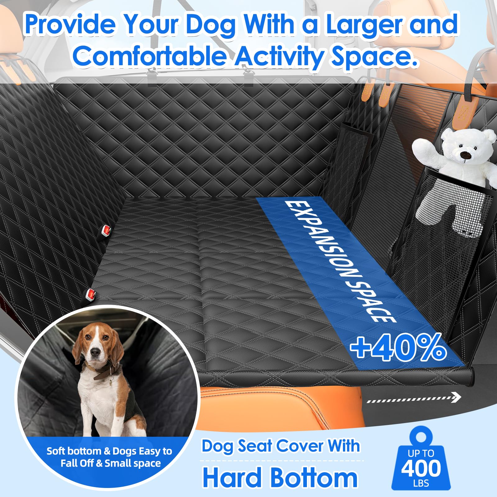 Nentik Back Seat Extender hard bottom board close-up illustrating sturdy support for large dogs.