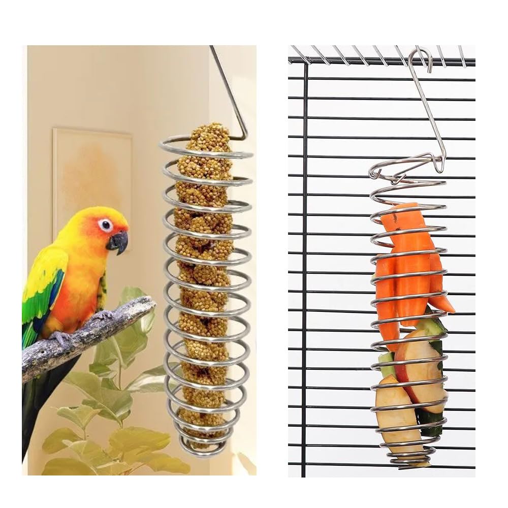 NentMent parrot treat feeder setup for easy loading of fruits and vegetables
