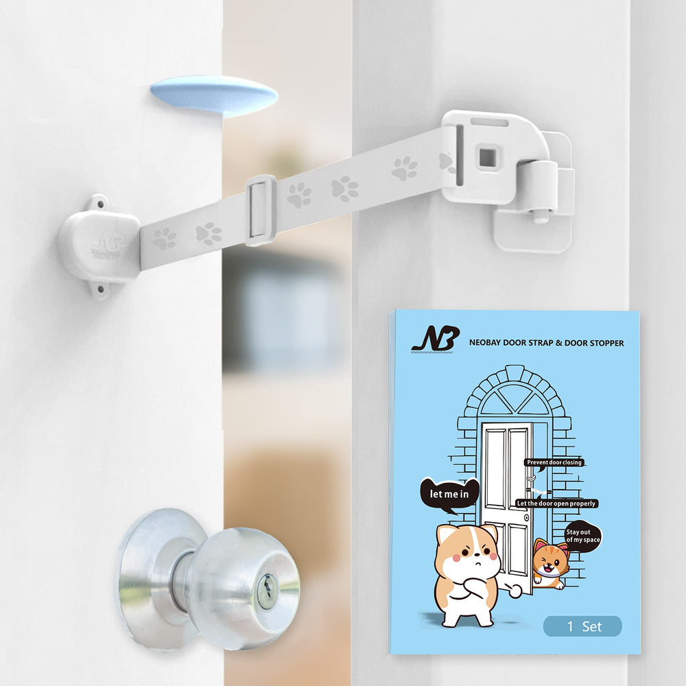 Neobay adjustable door strap closeup demonstrates secure latch control for cats and dogs.