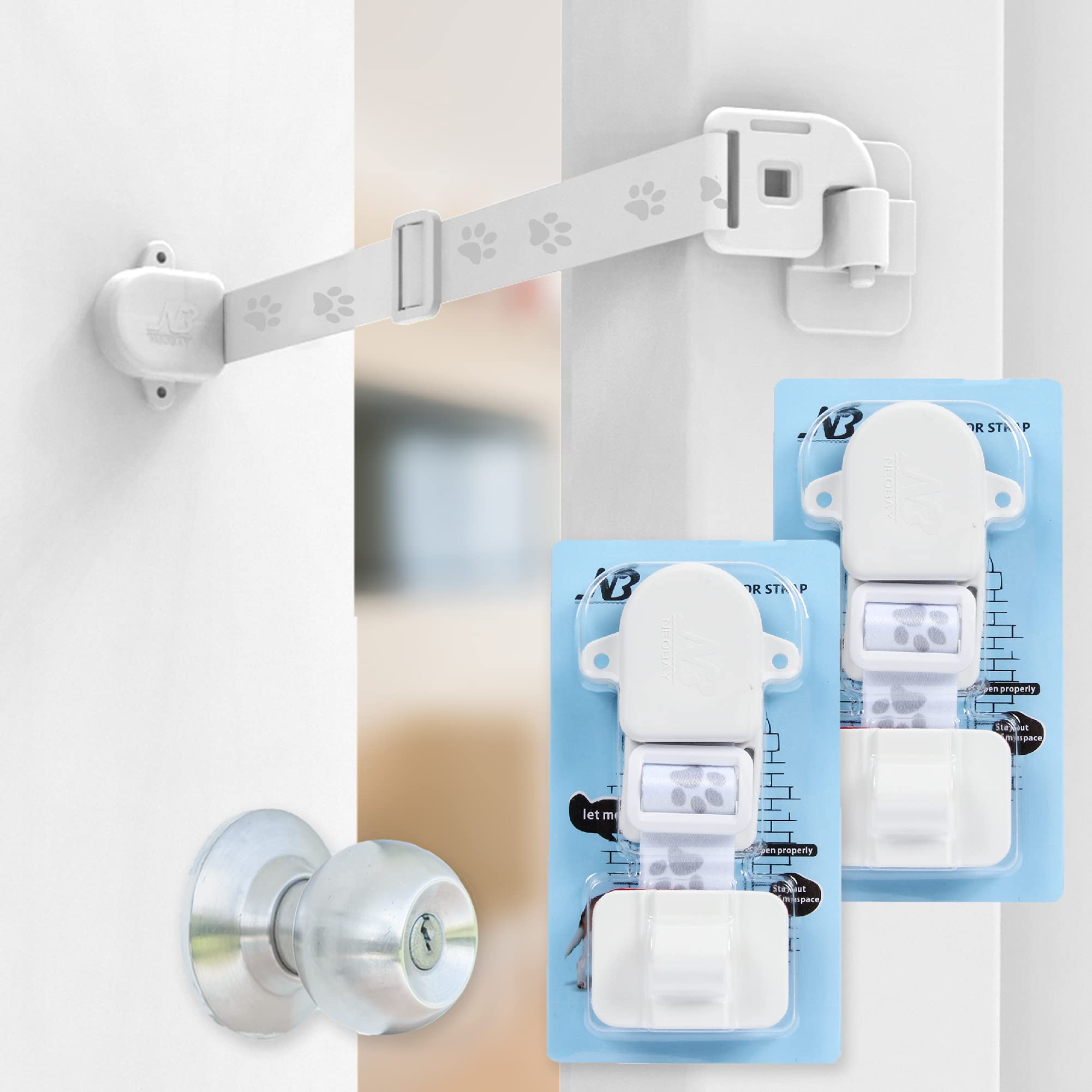 Neobay adjustable door strap setup showing cat access while keeping dogs out