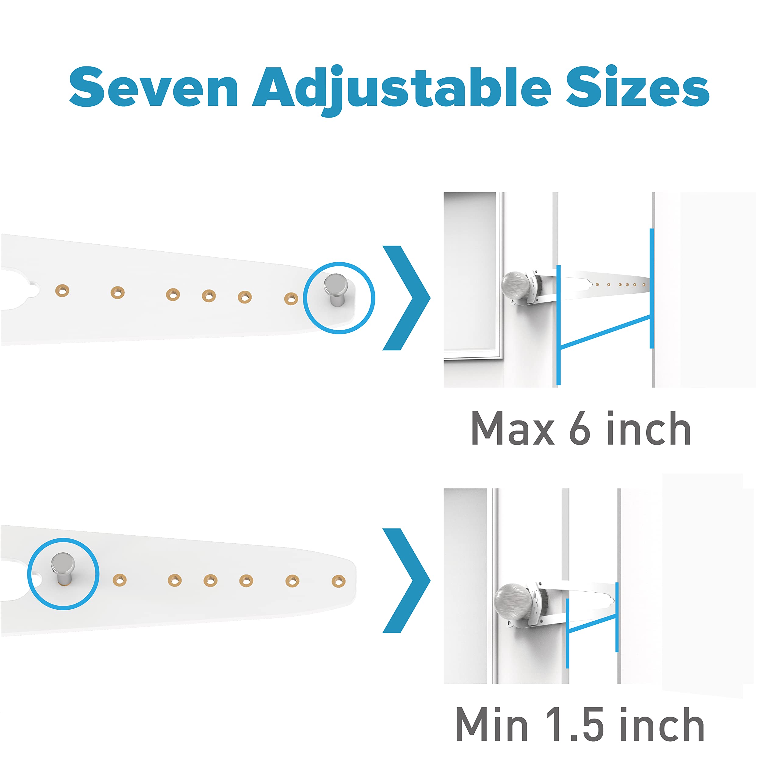 Neobay cat door latch 7-sizes-hole-options fits growing cats and various door gaps.
