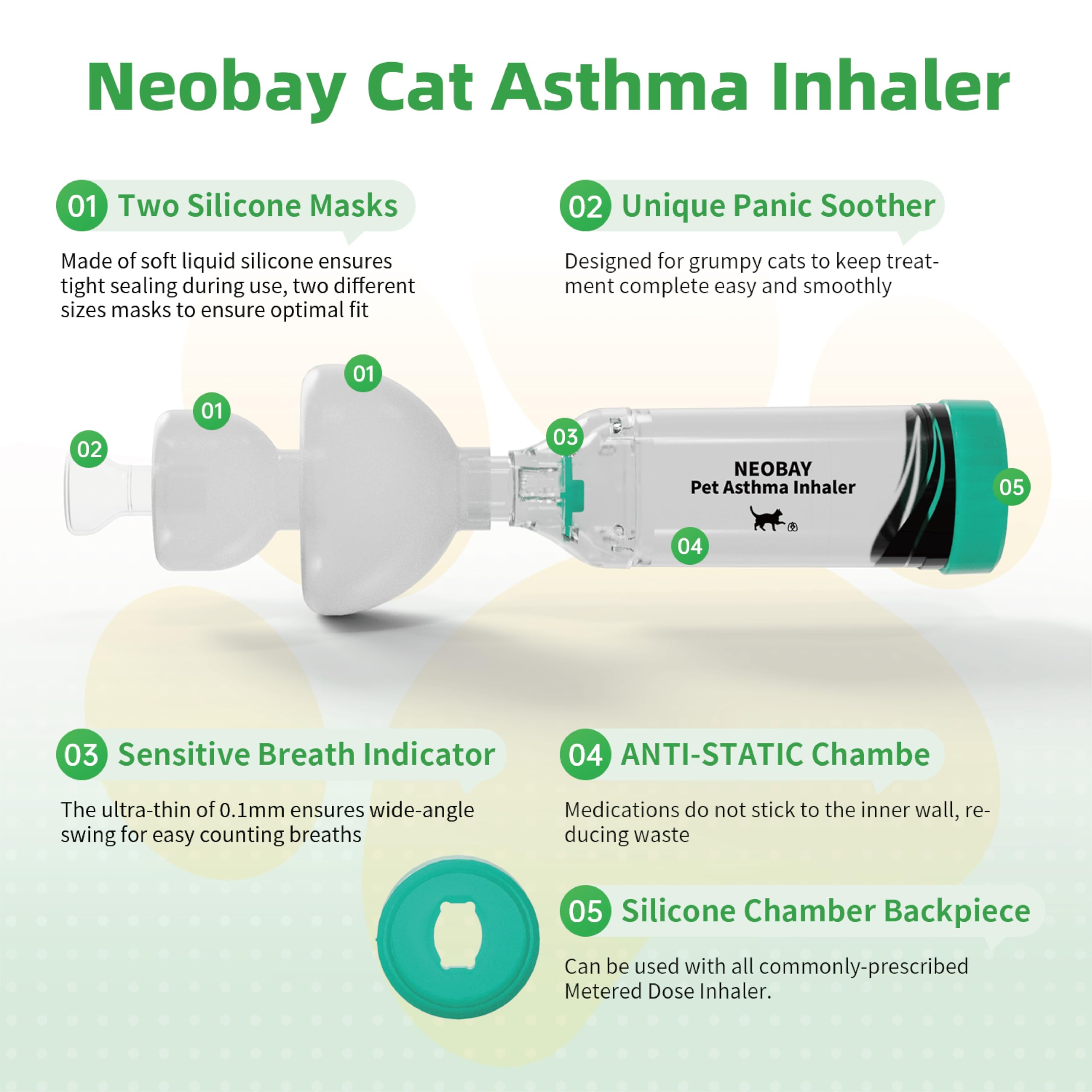 Neobay cat inhaler soft silicone mask provides a gentle, comfortable fit.