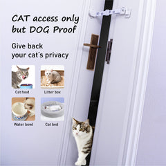 Neobay dog-proof setup image highlights broad opening control for cats