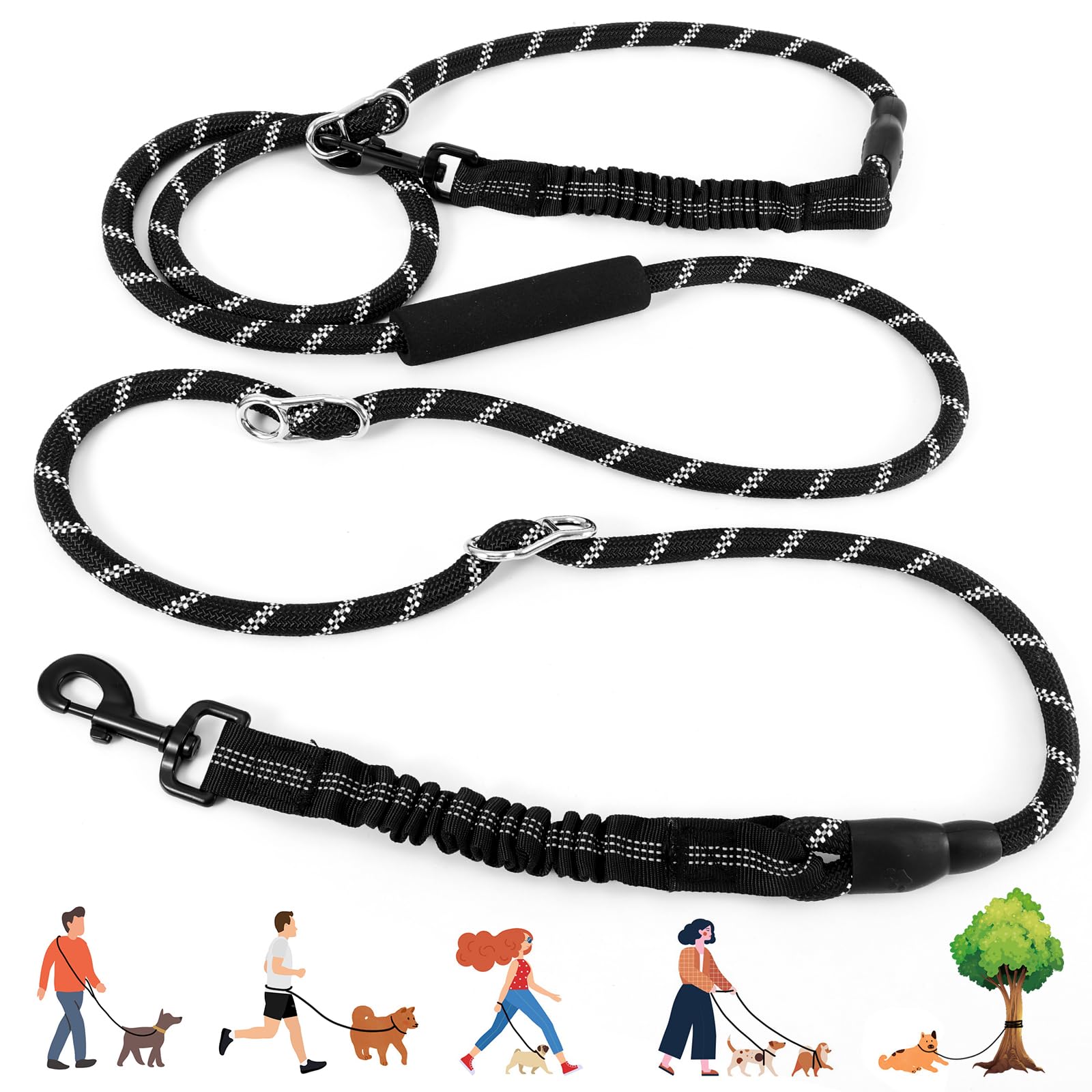 NEOGULY heavy-duty hands-free leash worn over the shoulder for secure hands-free walks.