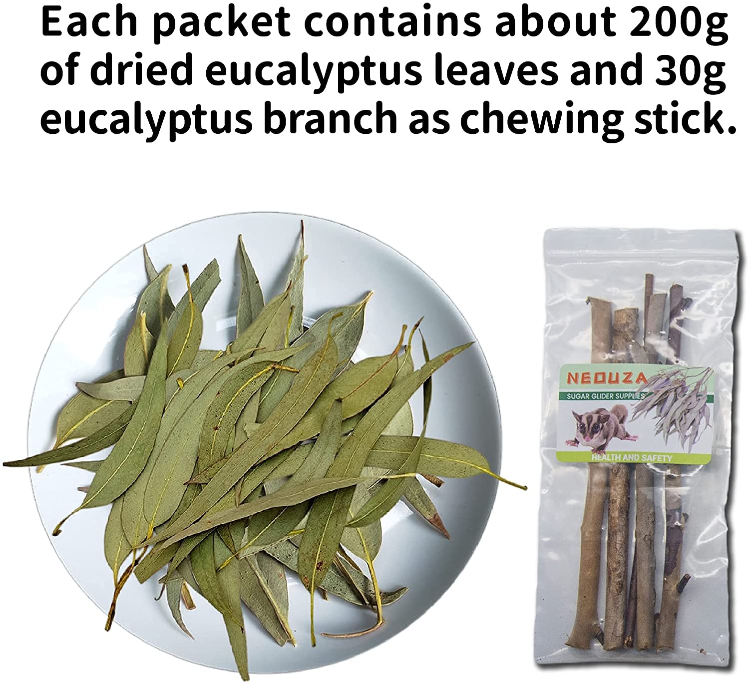 NEOUZA Sugar Glider chew treats with eucalyptus branch for gnawing