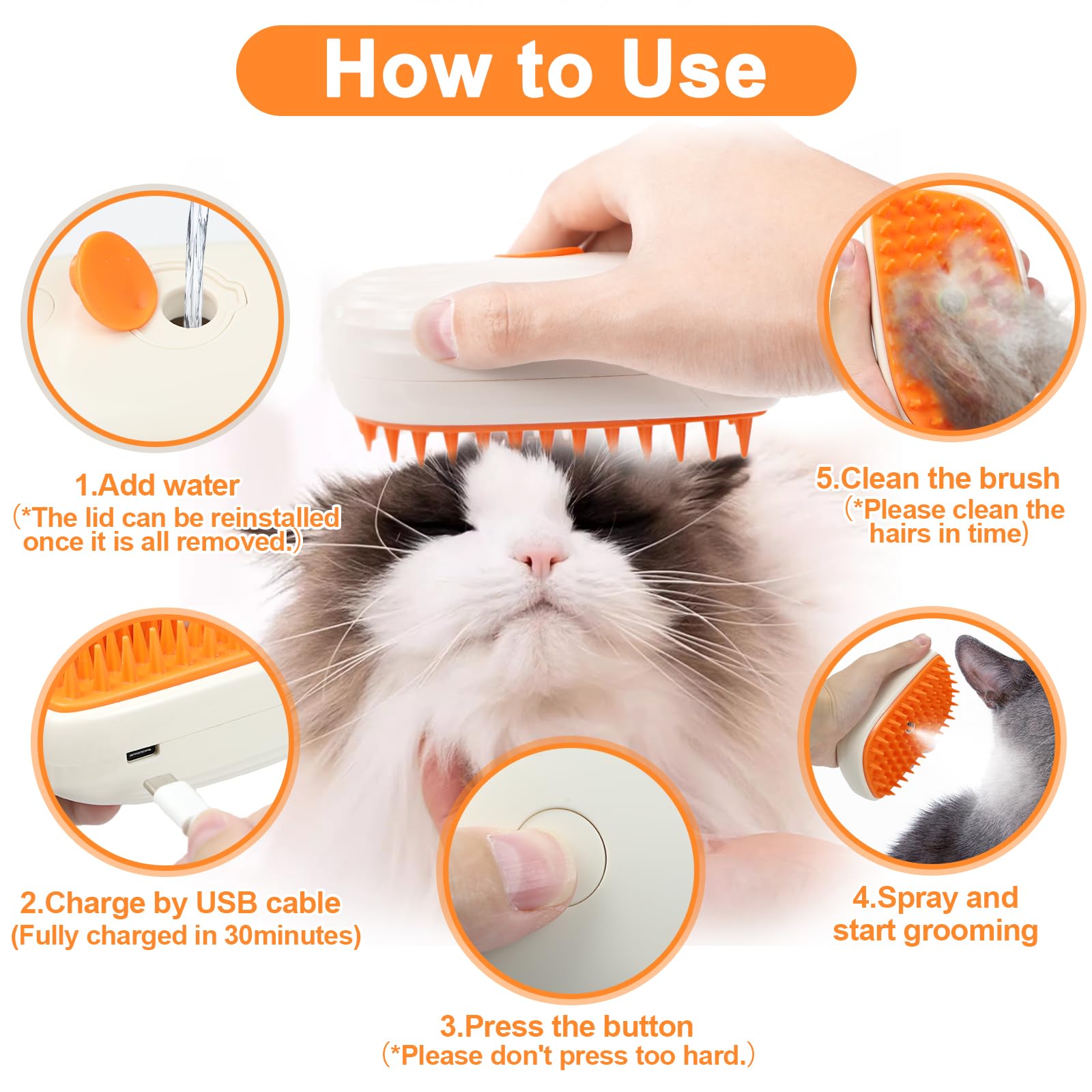 Nepfaivy Cat Steam Brush used on multiple pets including cats and dogs
