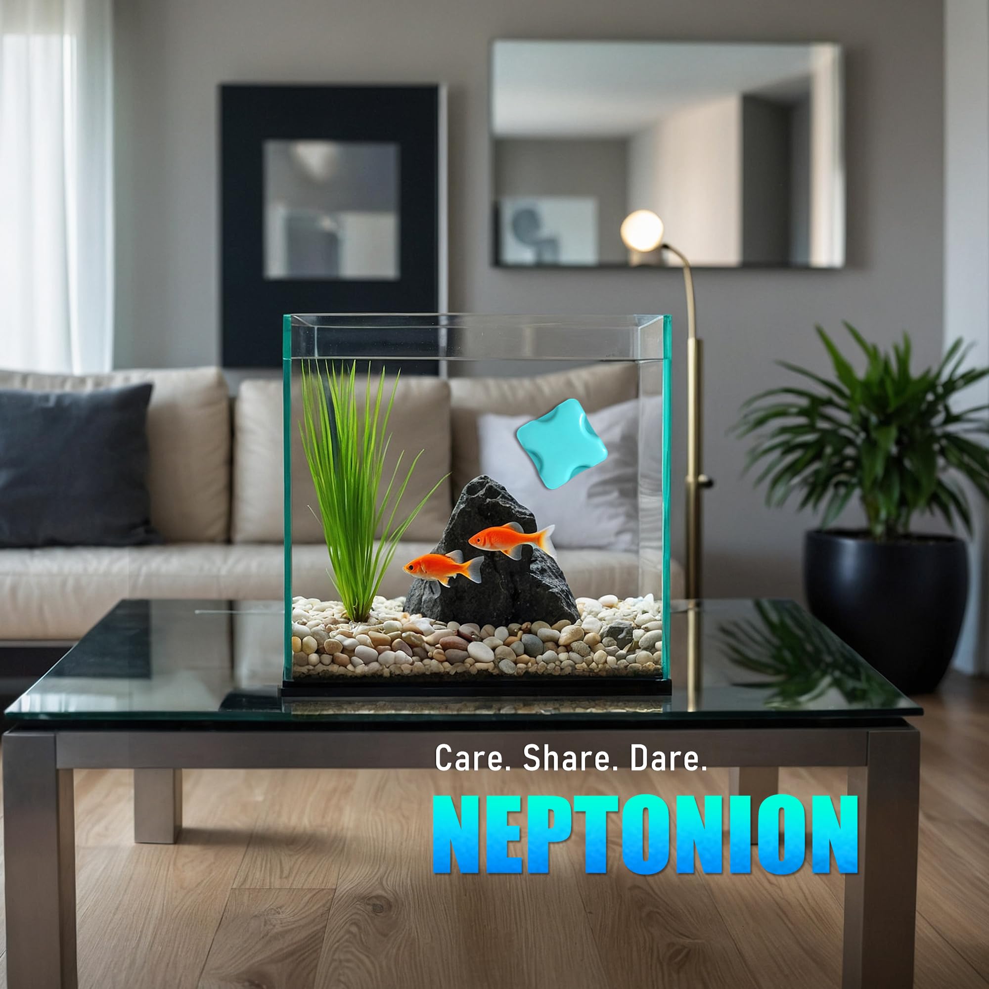 NEPTONION compact corner-clean design reaches tight edges around the tank.