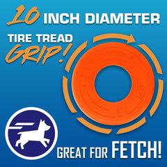 Nerf Dog Atomic Flyer orange disc in backyard play, easy to track during fetch.