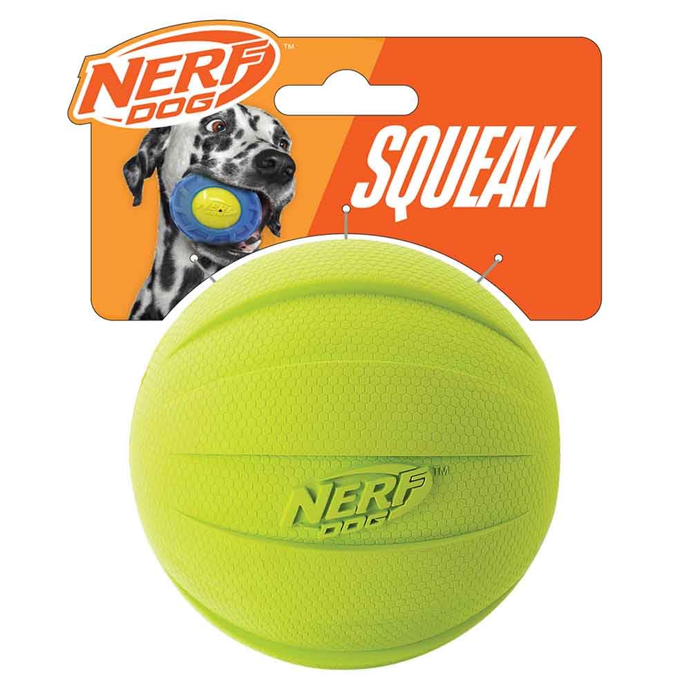 Nerf Dog rubber ball squeaker—green—ideal for fetch and interactive play.