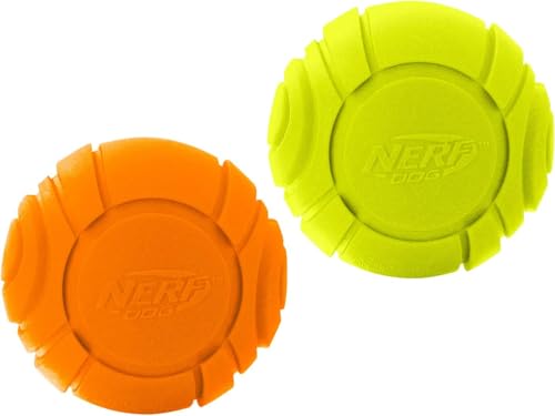 Nerf Dog Sonic Ball orange 2-pack for quick tracking during play.