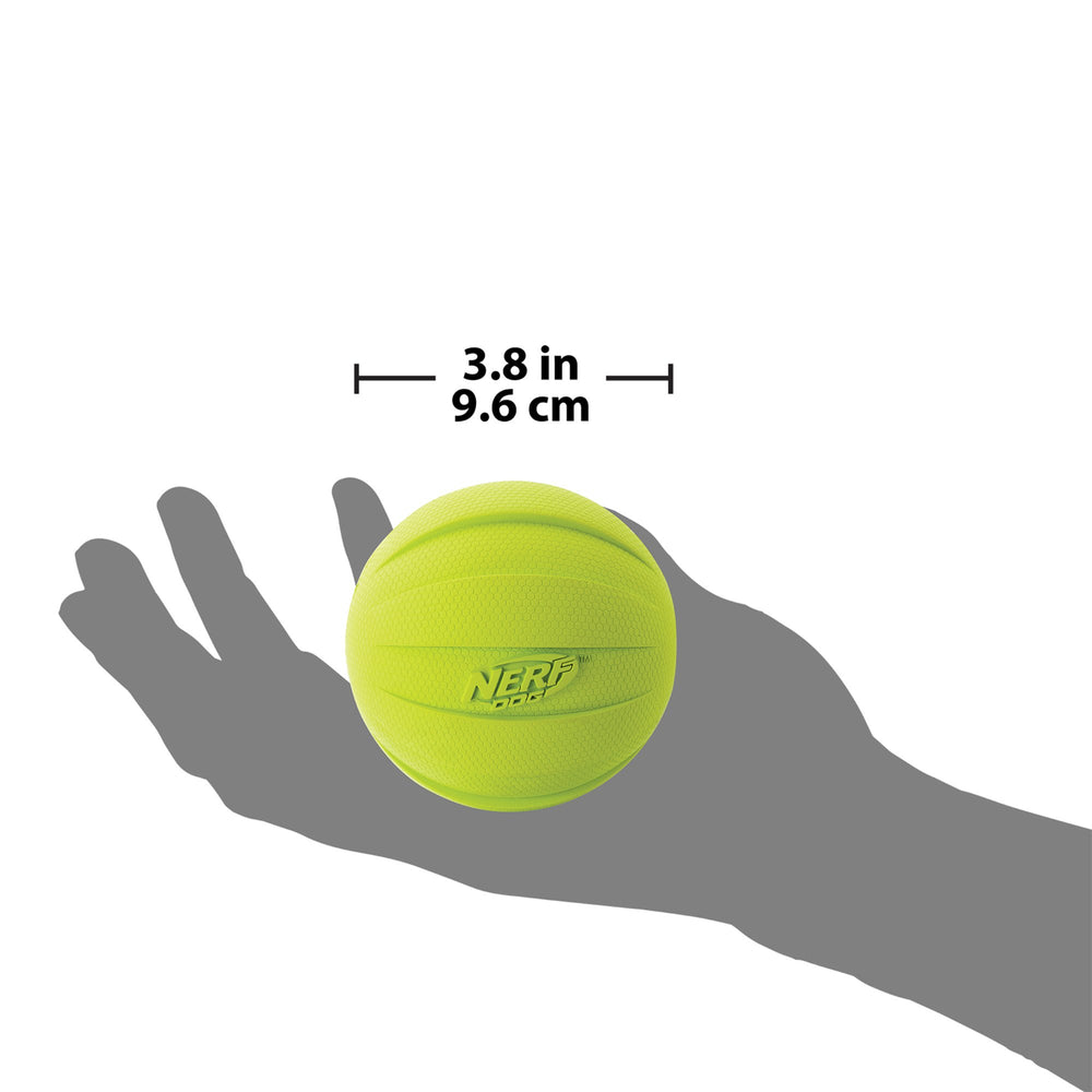Nerf Dog squeaker ball with lightweight design for quick throws.