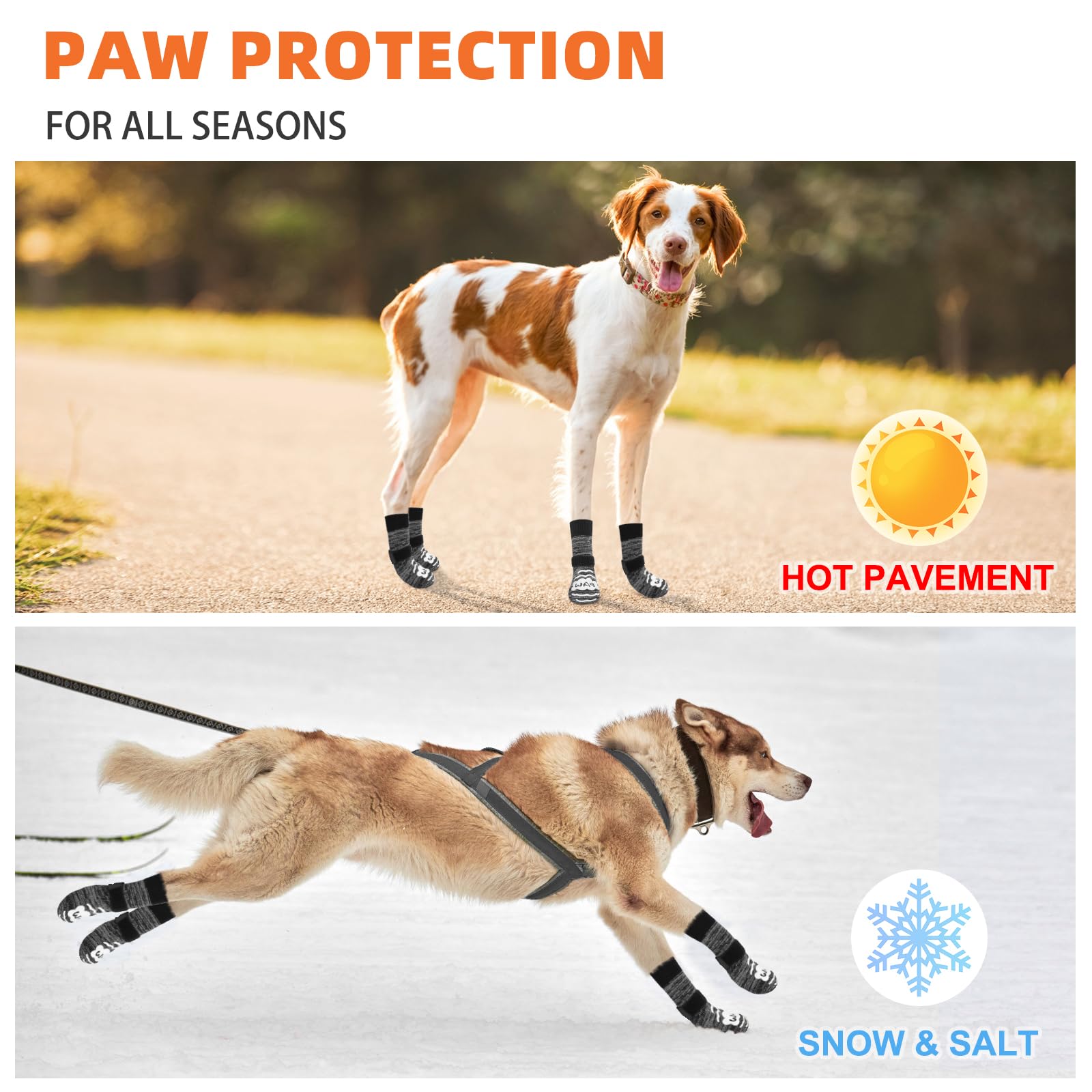 NESAYVER dog socks worn by a dog on hardwood floors.