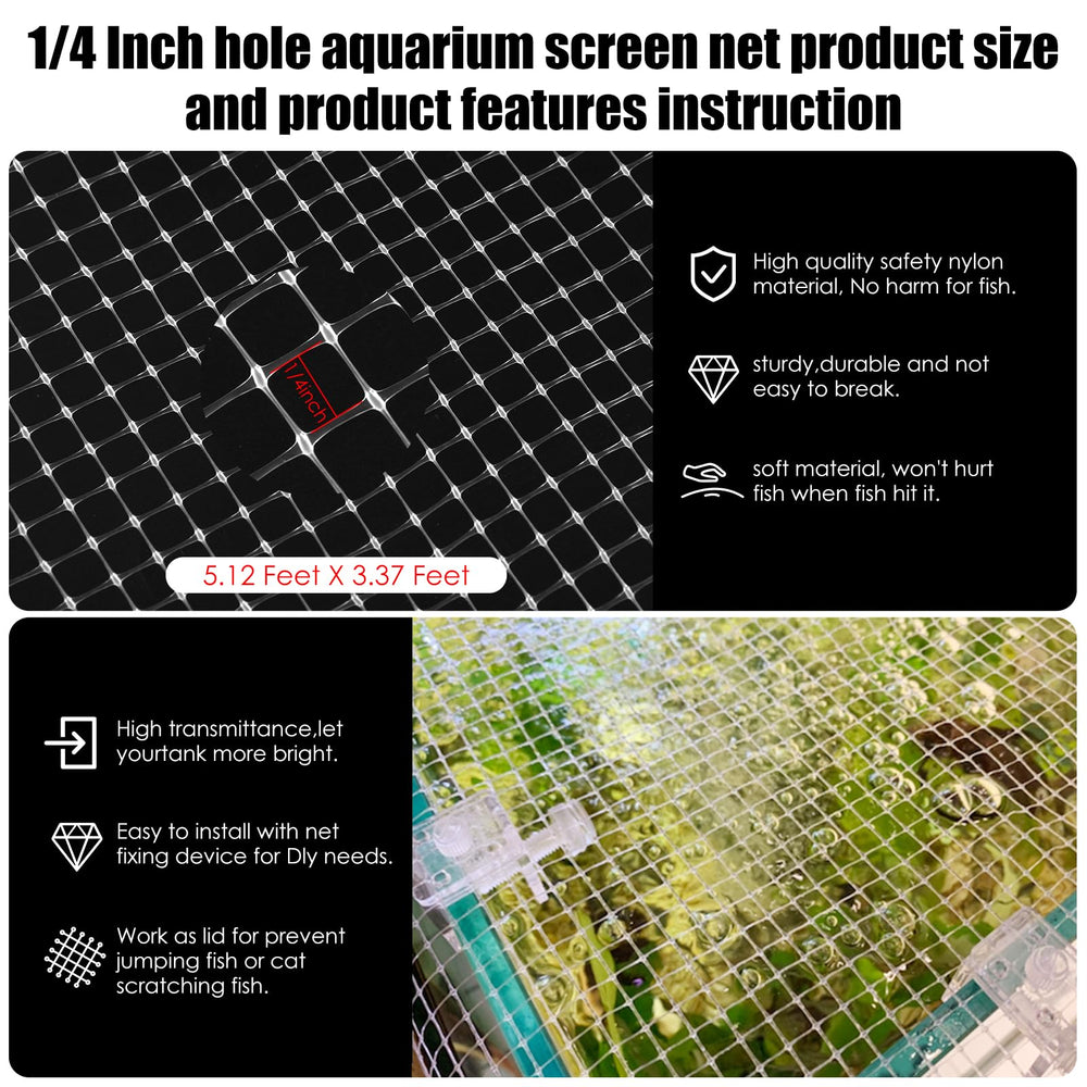 NestBasics clear fish tank mesh netting with 1/4-inch holes prevents jumps while letting light through.