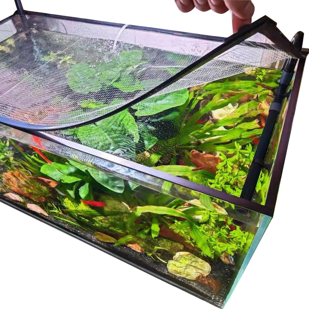 NestBasics magnetic aquarium net cover assembly shows easy fit and protection