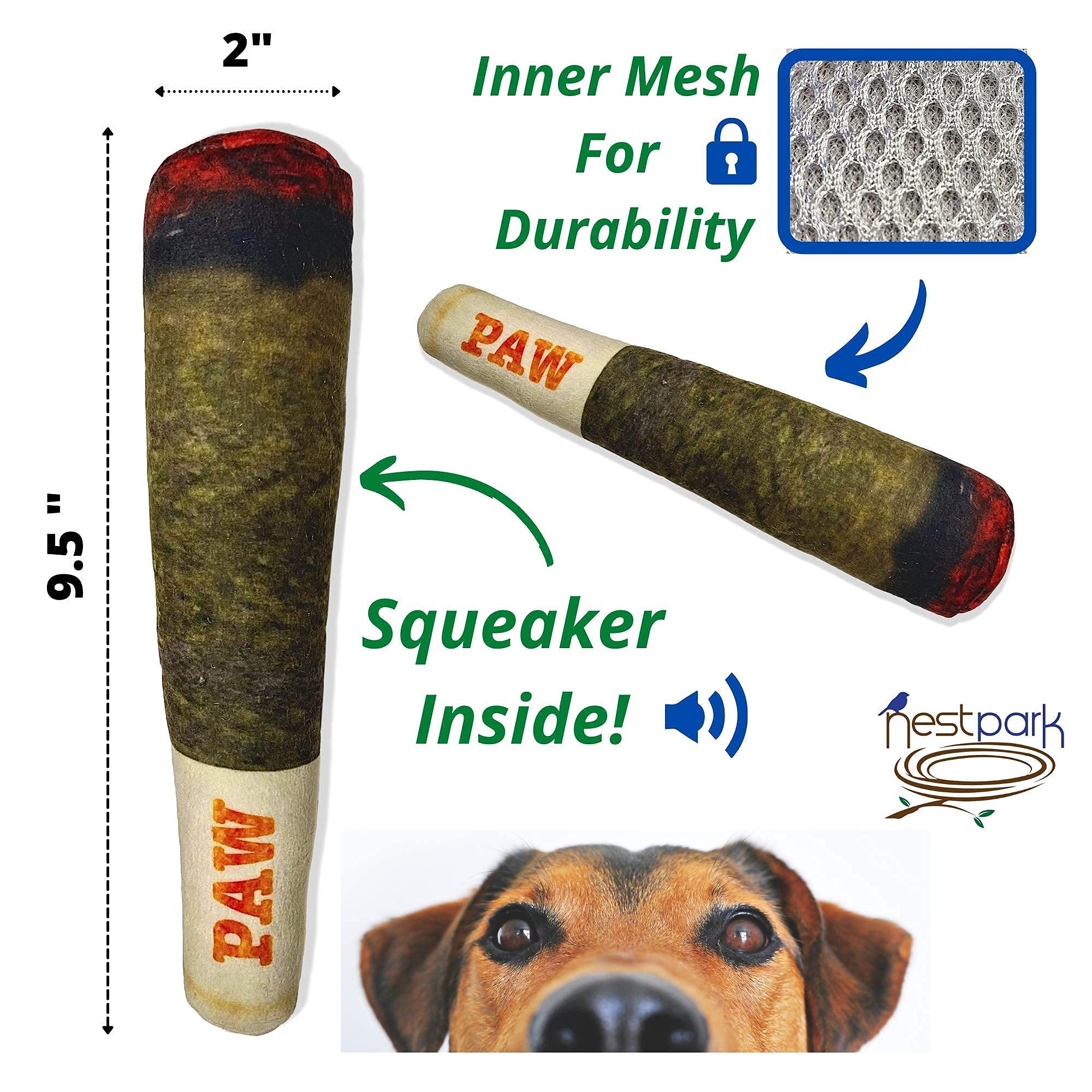 Nestpark Doggy Doobie squeaker-inside adds lively sound for active pups.