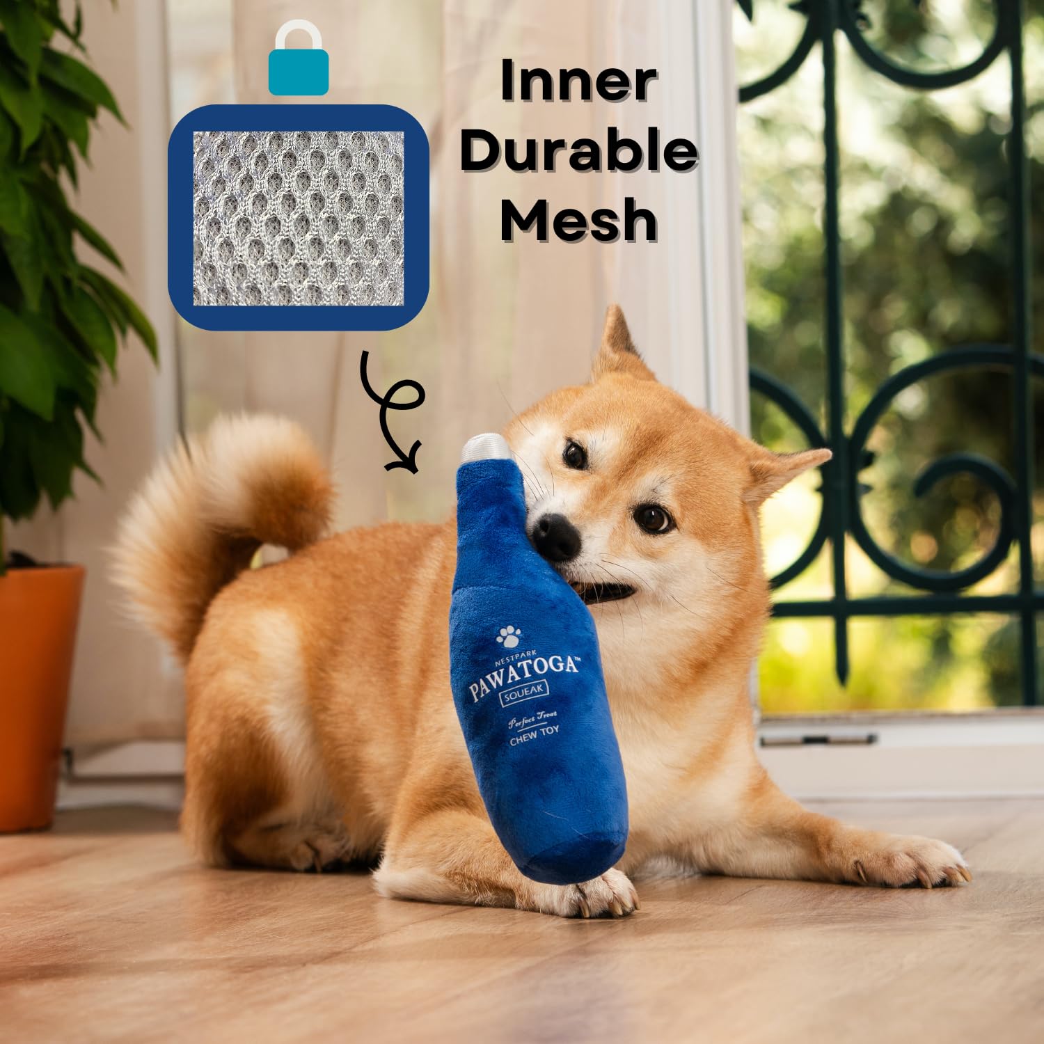 Nestpark Pawatoga squeak and crinkle sounds enhance interactive play sessions.