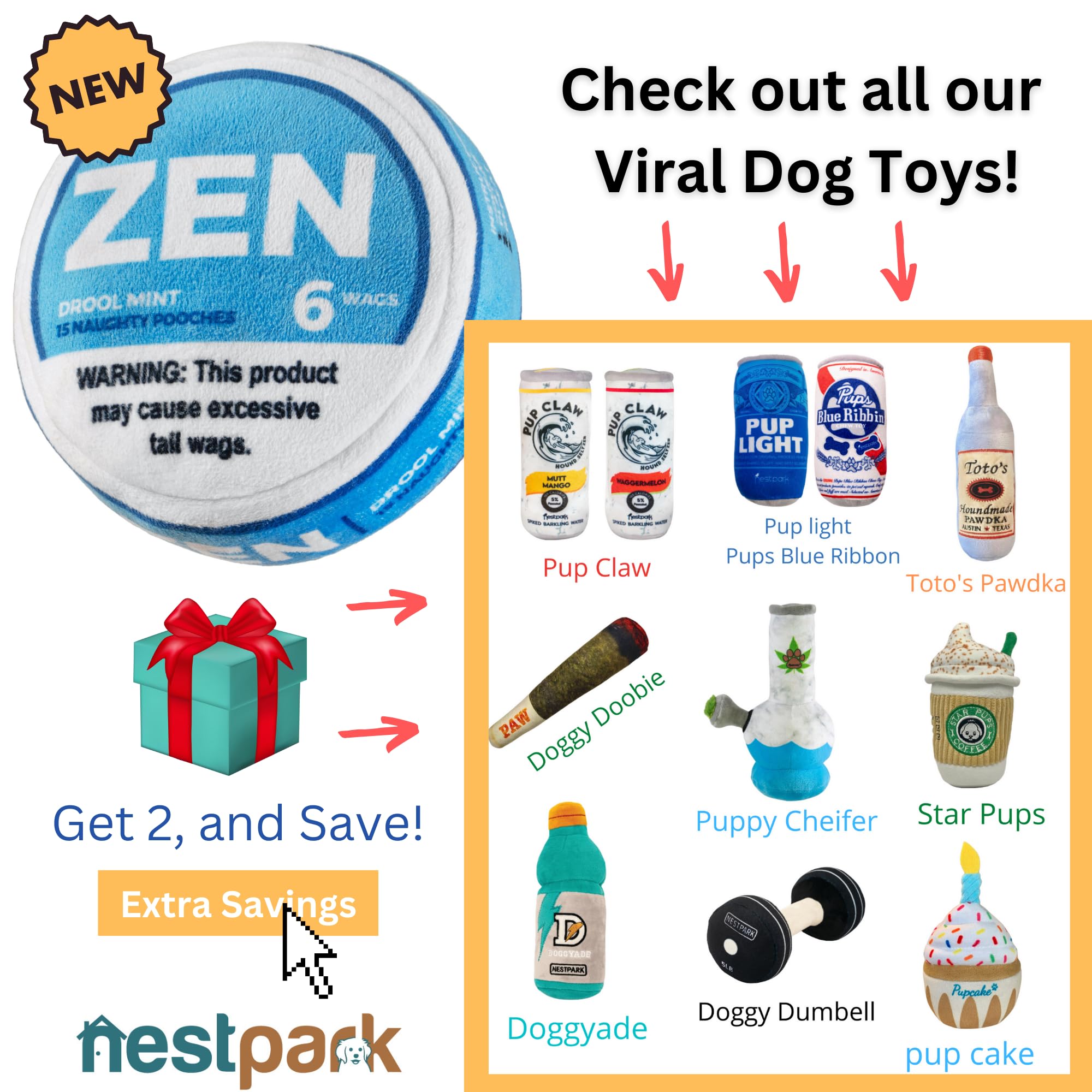 Nestpark Zen Pupper Deckies playtime shot captures dogs enjoying the plush squeaky toy