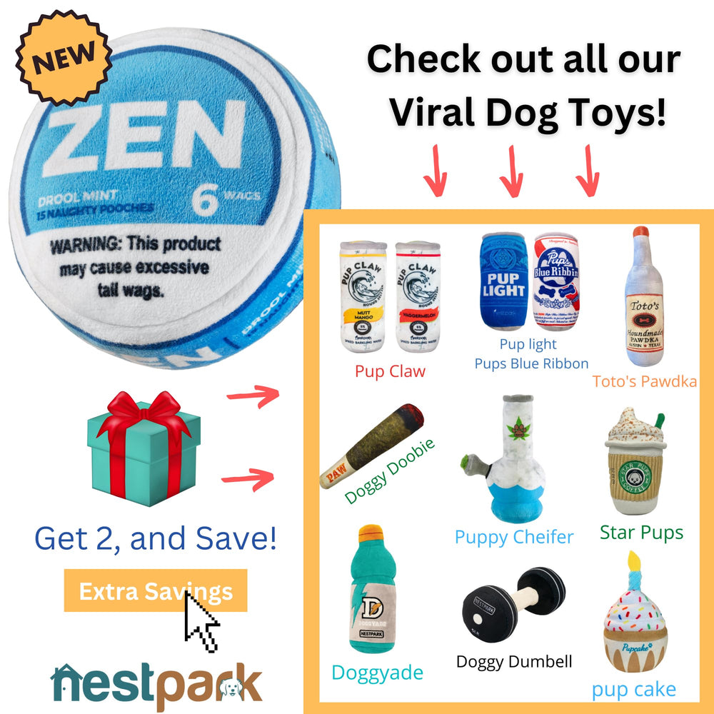 Nestpark Zen Pupper Deckies playtime shot captures dogs enjoying the plush squeaky toy