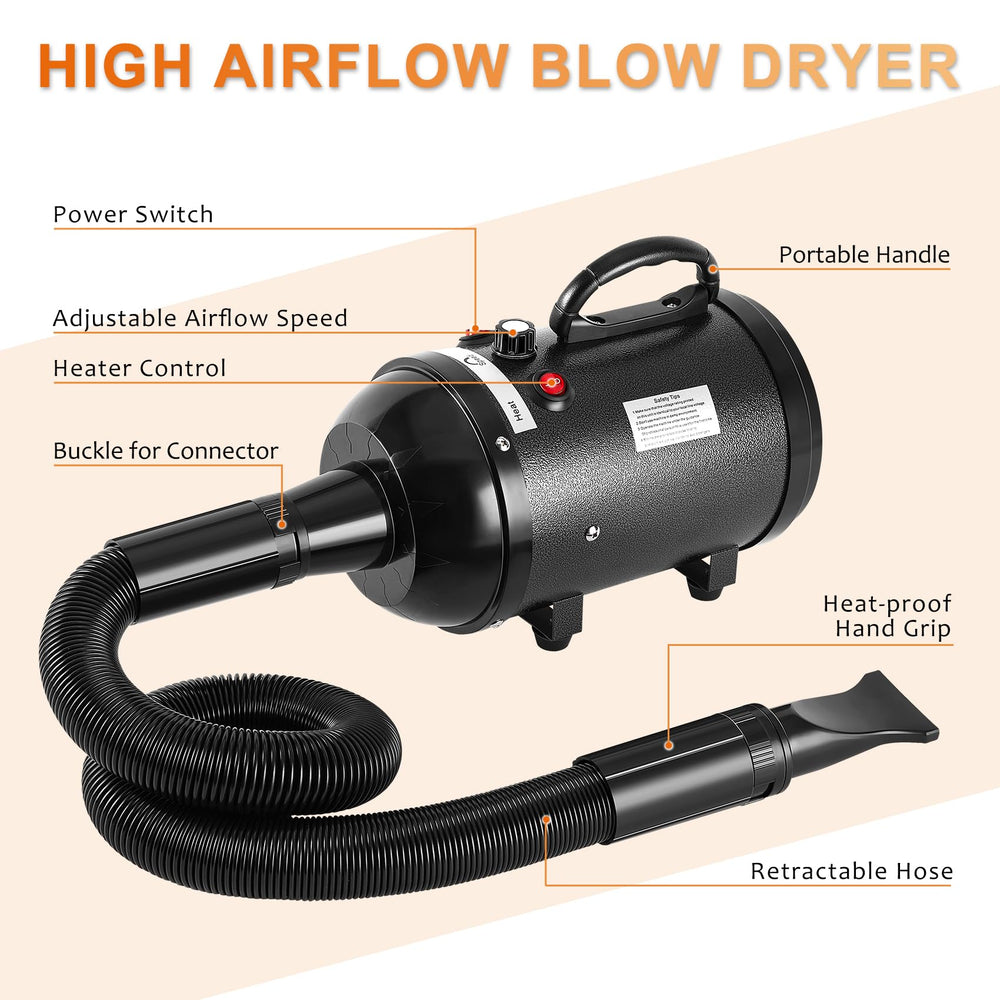 NESTROAD dog dryer hose extended to eight feet for unrestricted movements