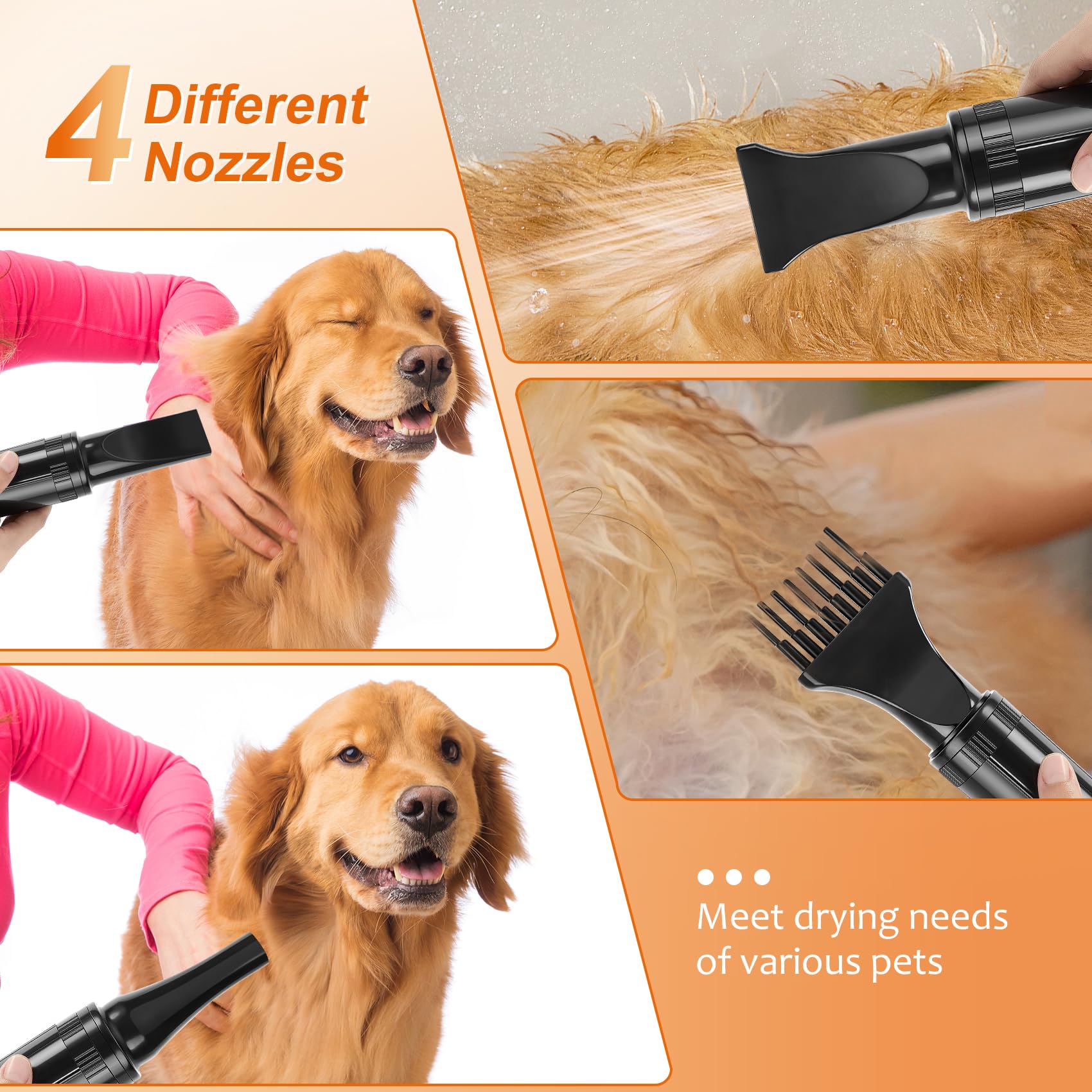 NESTROAD dog grooming dryer kit includes nozzles and brush