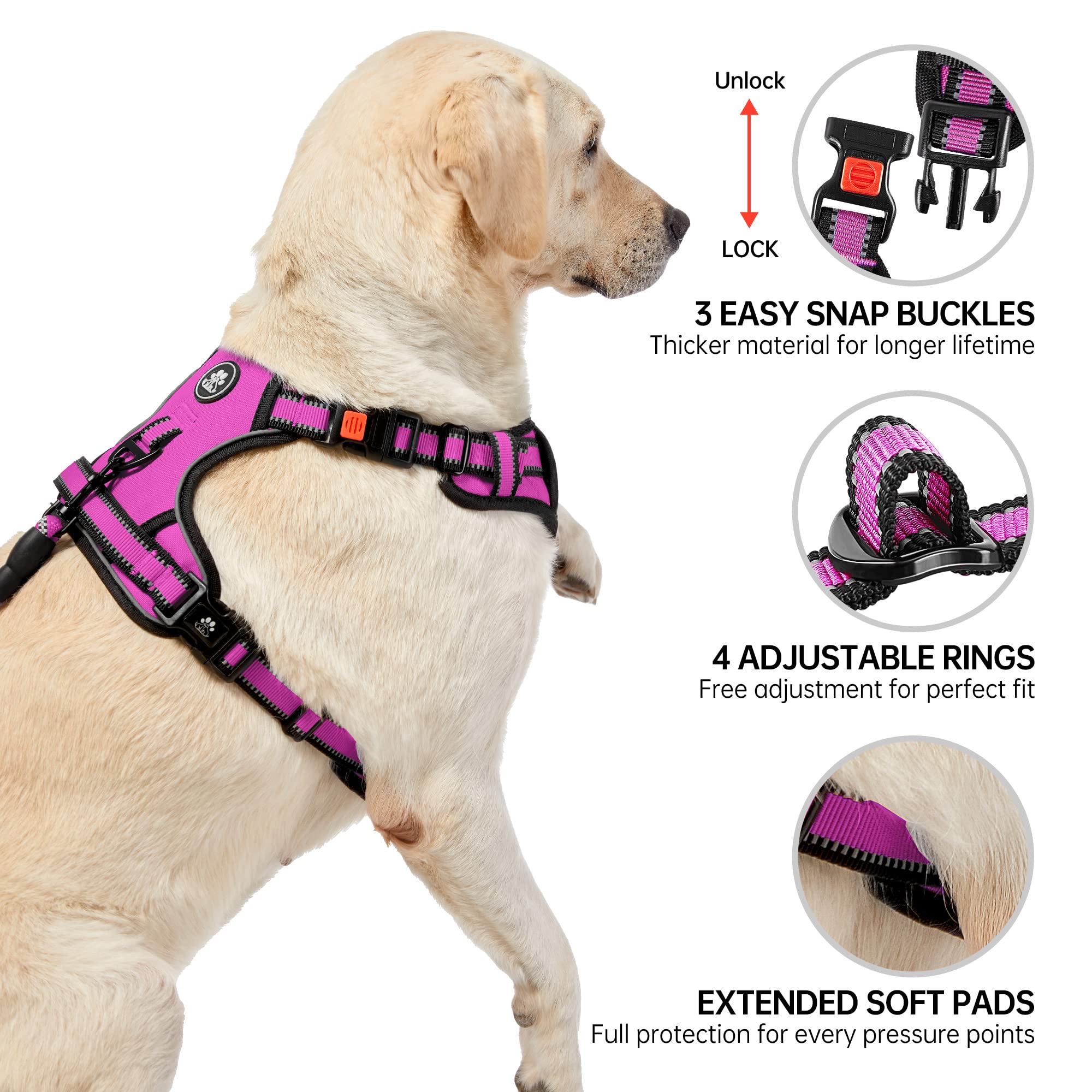 NESTROAD No Pull Harness front and rear clips with reflective strip for safety