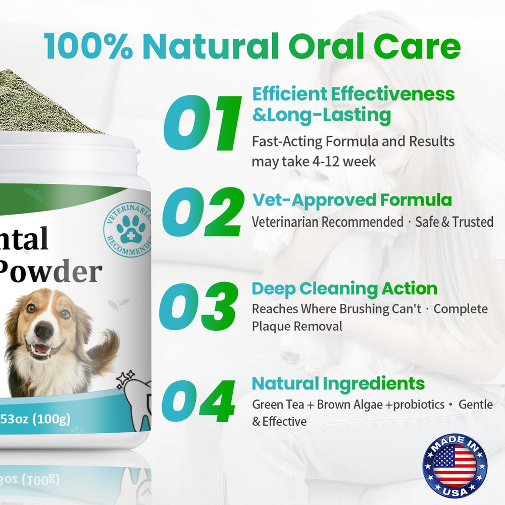 NetGVI powder scoop in dog food supports daily oral hygiene.