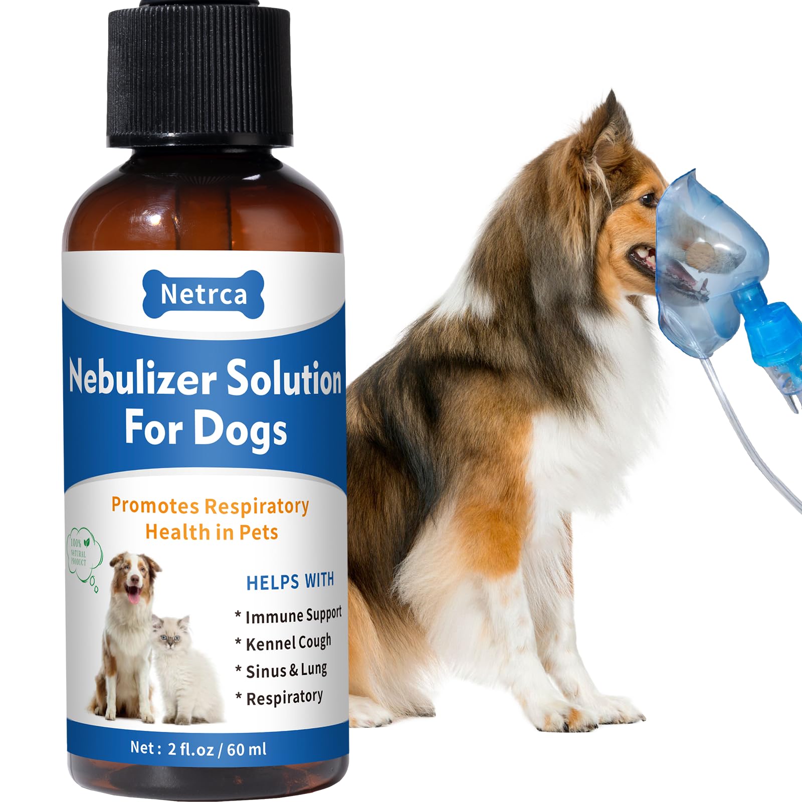 Netrca natural nebulizer solution bottle pour for gentle pet cough relief