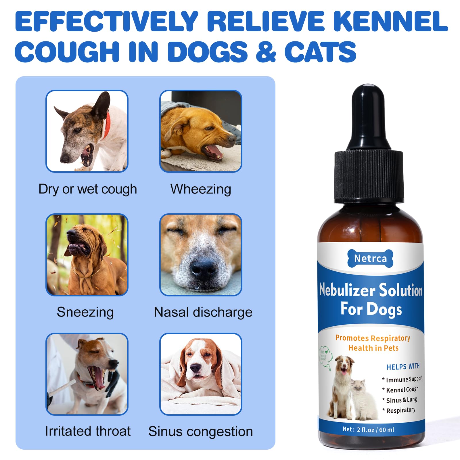 Netrca natural nebulizer solution being used by a pet owner for breathing support