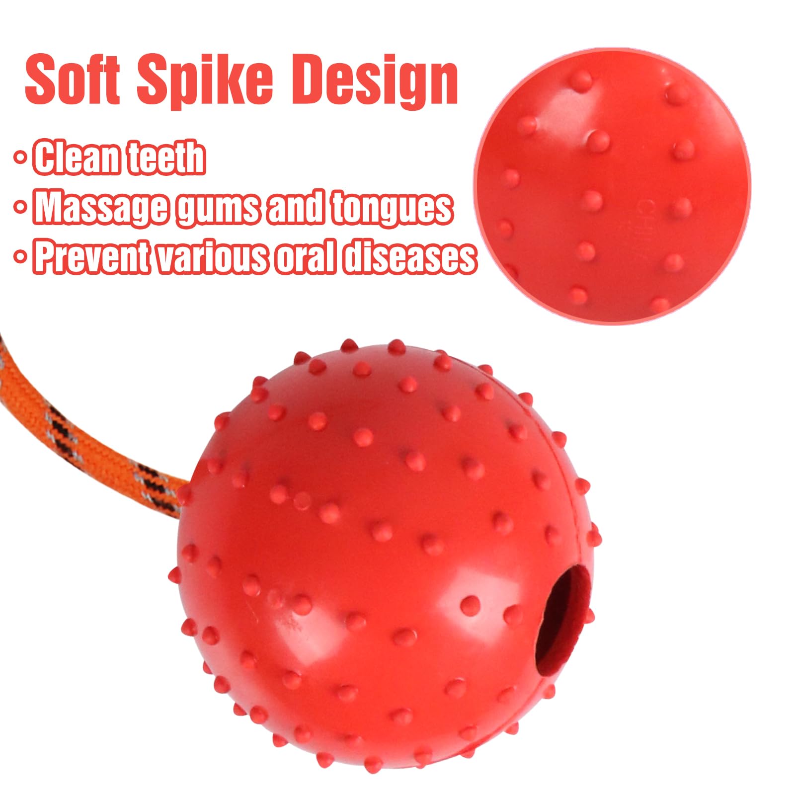Nevperish dog ball on rope red for high visibility outdoor play
