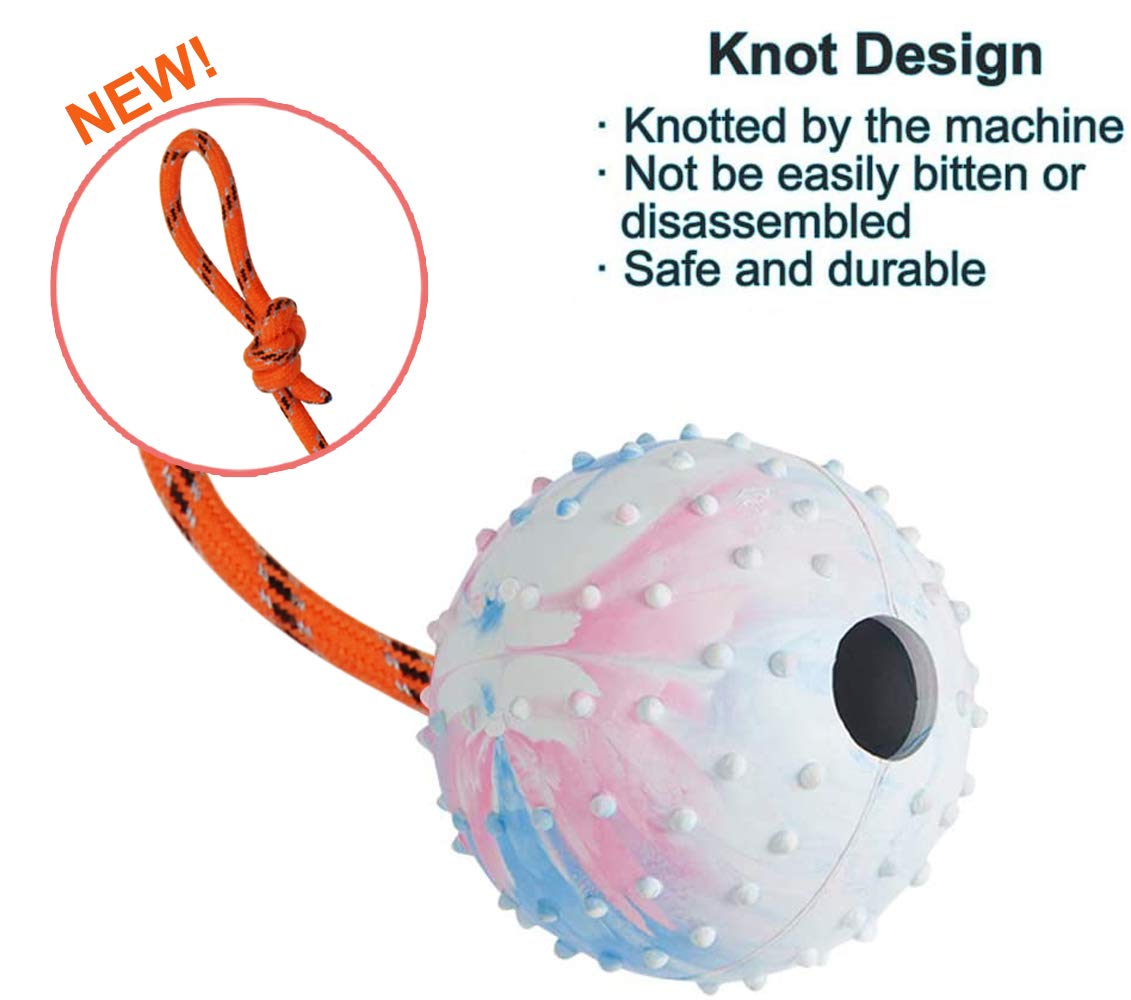 Nevperish K9 ball on rope fetch action emphasizes distance play and reward training.