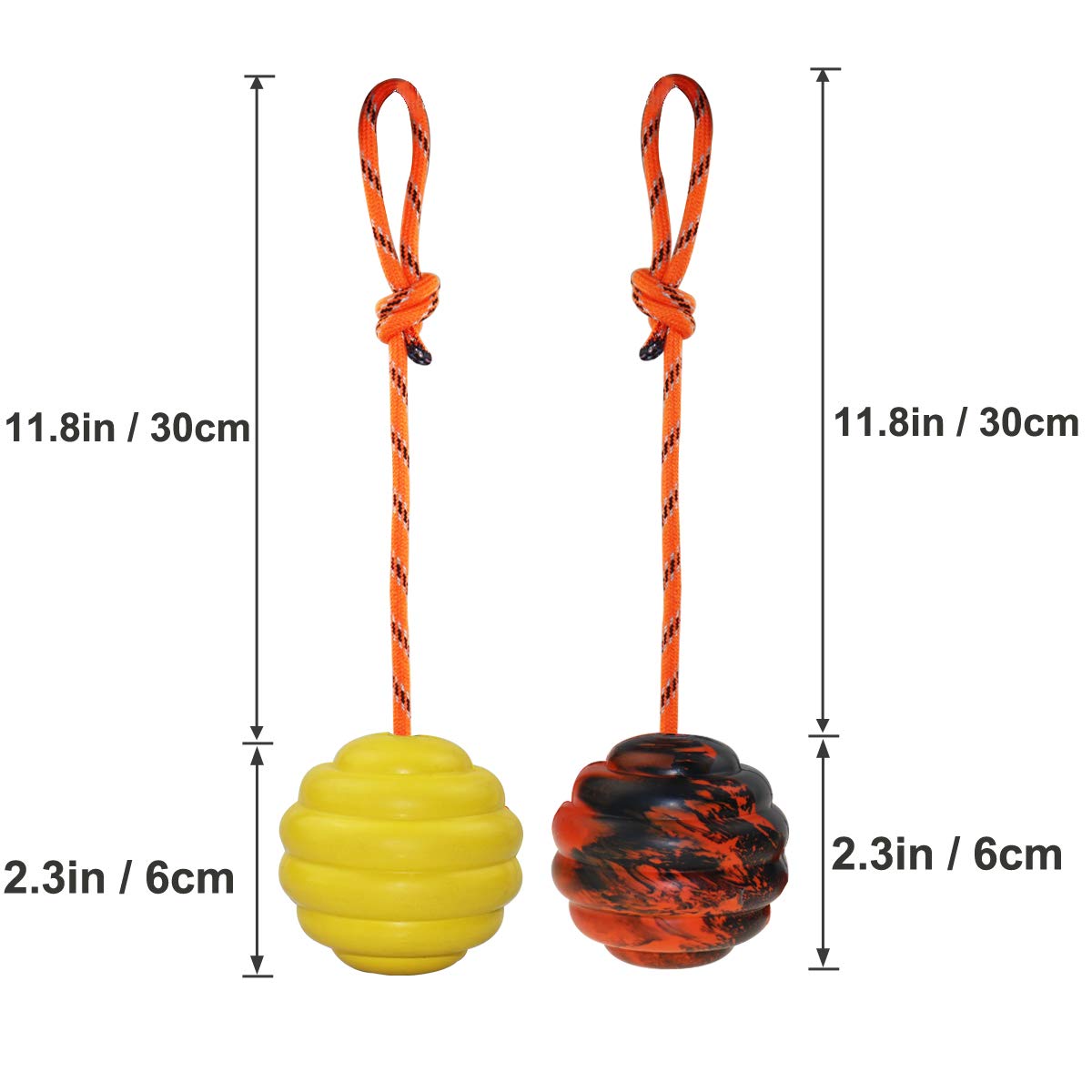 Nevperish K9 bright color rope ball enhances visibility during fetch