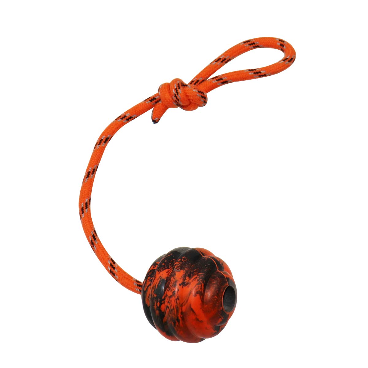 Nevperish K9 training ball rope orange close-up highlights durable rope for strong pulls