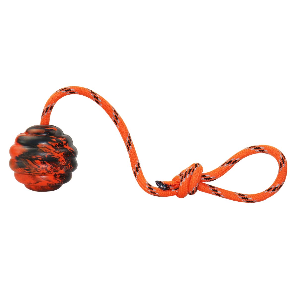 Nevperish K9 training ball with rope orange for engaging fetch and training sessions