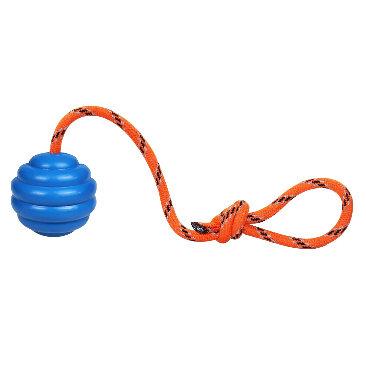 Nevperish K9 training ball with rope blue ball for fetch and training.