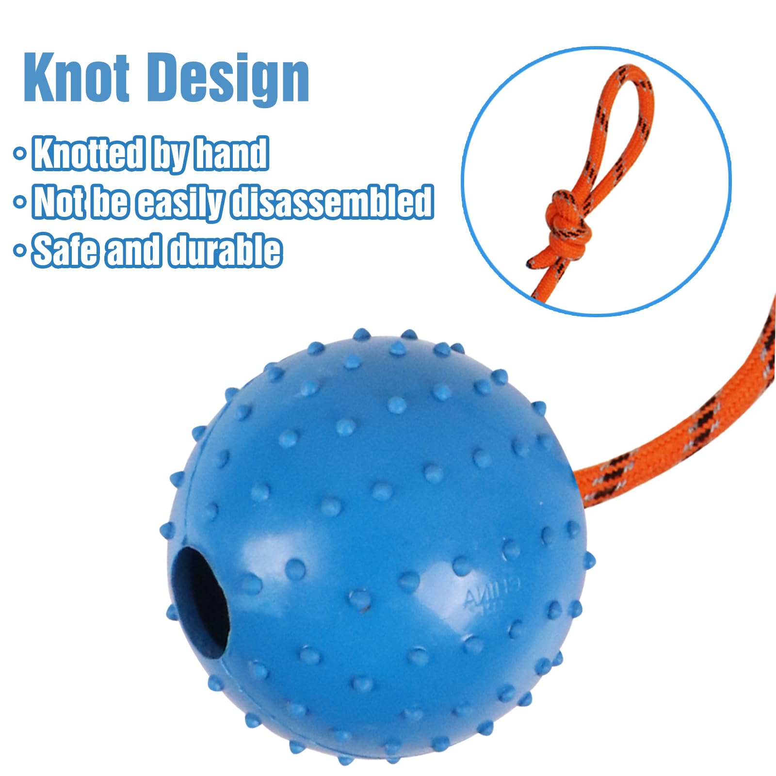 Nevperish two-pack dog ball on rope shown together for training