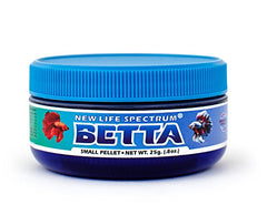 New Life Spectrum Betta 25g semi-floating pellets close-up for easy feeding and digestibility