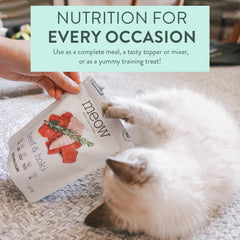 The New Zealand Natural Pet Food Co Meow beef-hoki closeup showcases protein-rich bites for meal or topper.