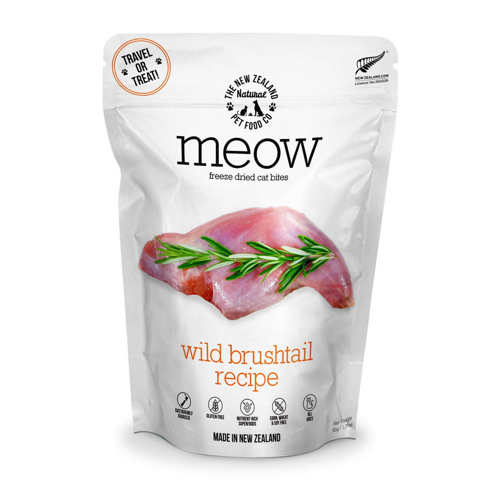 The New Zealand Natural Pet Food Co. Meow freeze-dried wild brushtail bowl for easy complete meals