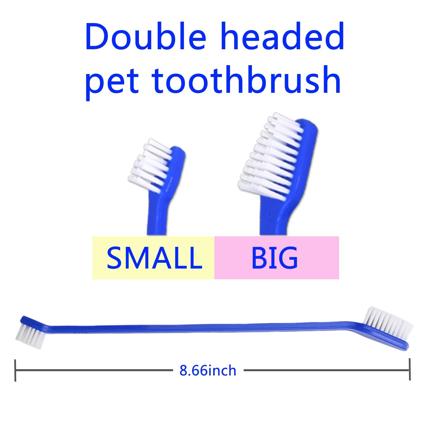 Newday dog toothbrush set large and small brush heads shown for reaching different mouth areas.