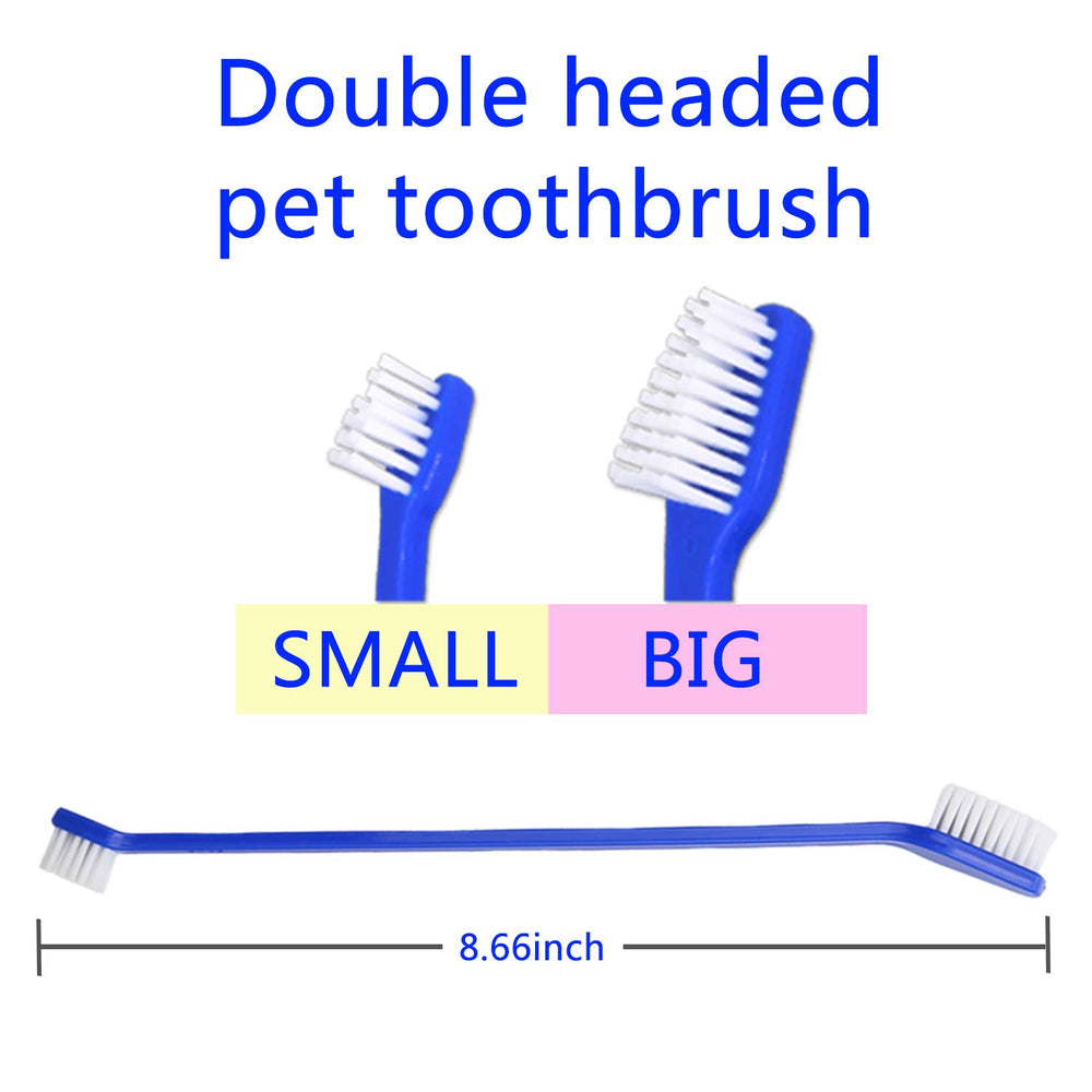 Newday dog toothbrush set large and small brush heads shown for reaching different mouth areas.