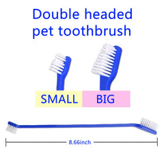 Newday dog toothbrush set large and small brush heads shown for reaching different mouth areas.