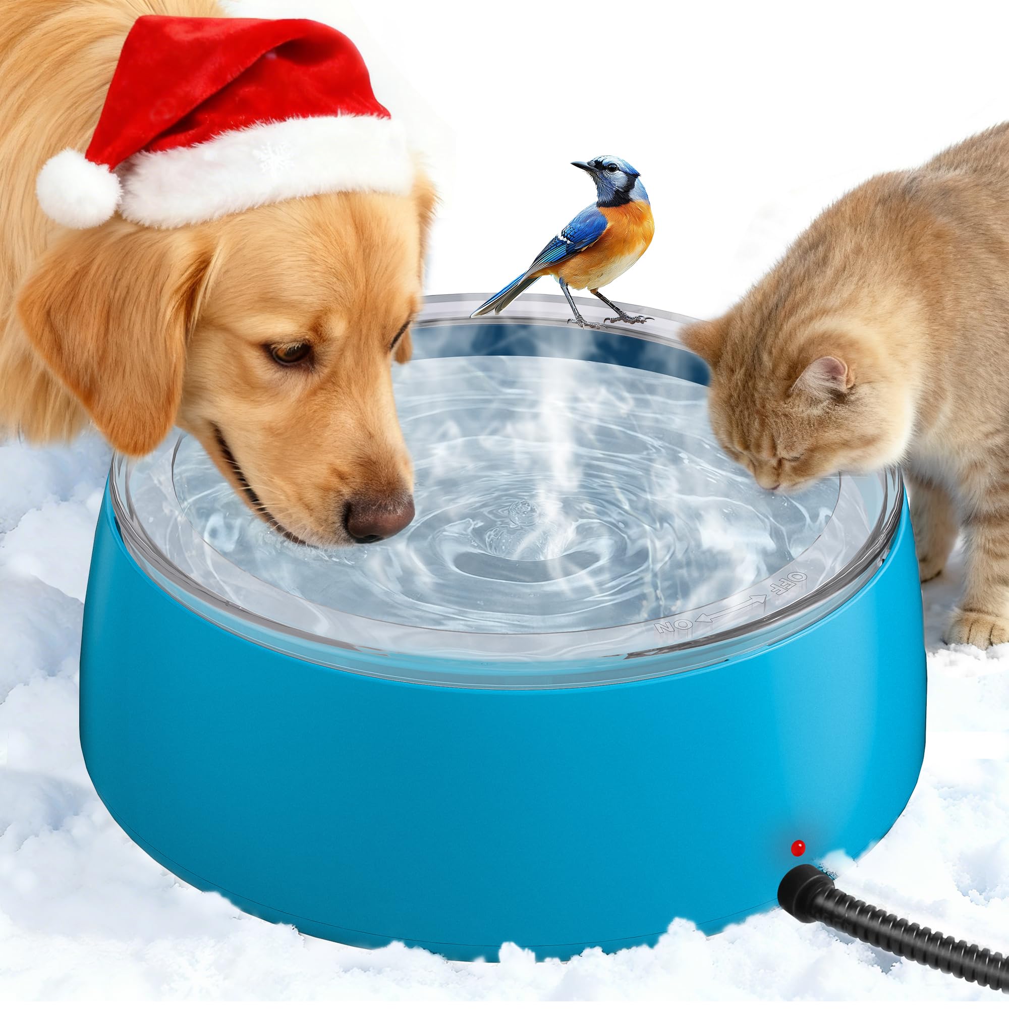Newget 3L heated water bowl front view keeps pets hydrated in cold weather.