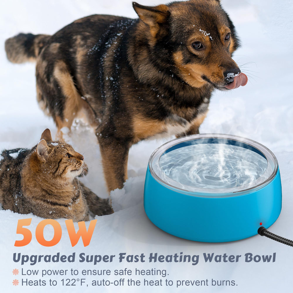 Newget outdoor-ready heated bowl endures winter outdoors for multiple pets.