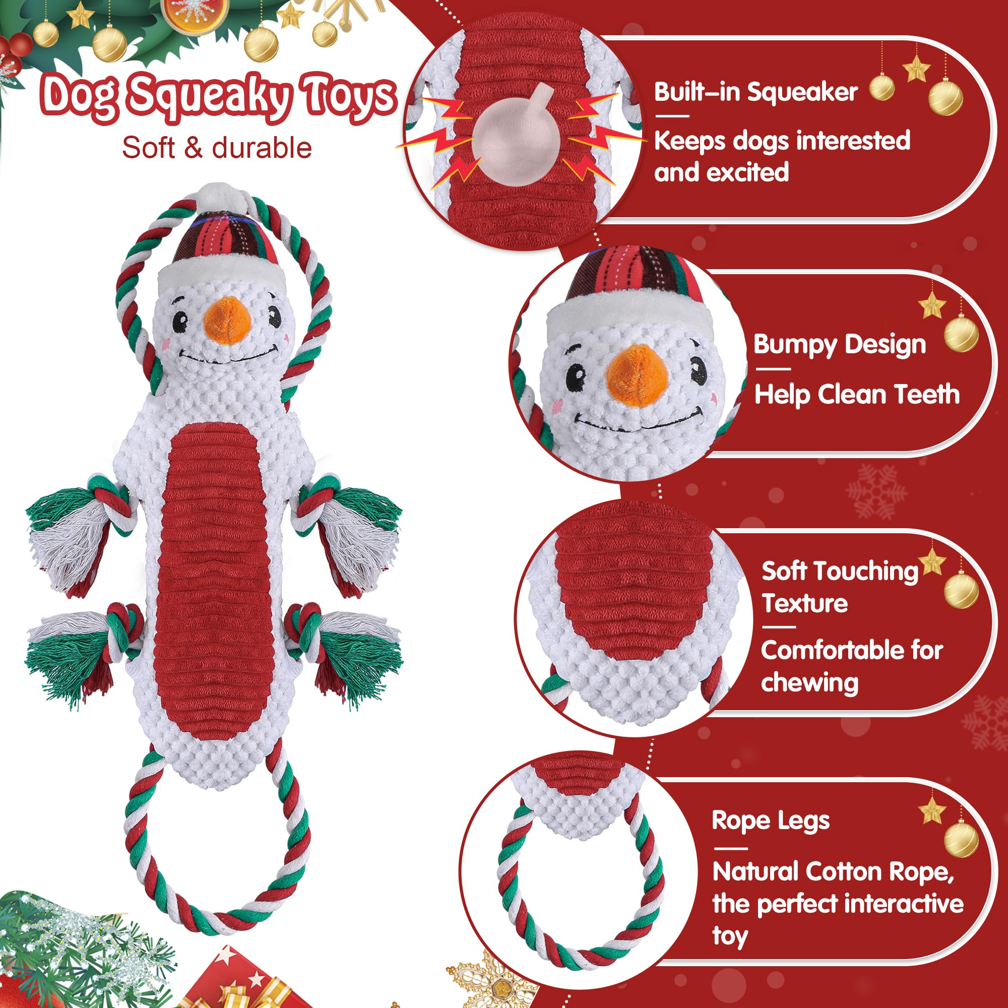 Newget Christmas dog toys Snowman plush stimulates dogs with squeaks and crinkle for curious play.