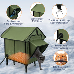 Newget heated pad inside cat house offers cozy warmth for naps