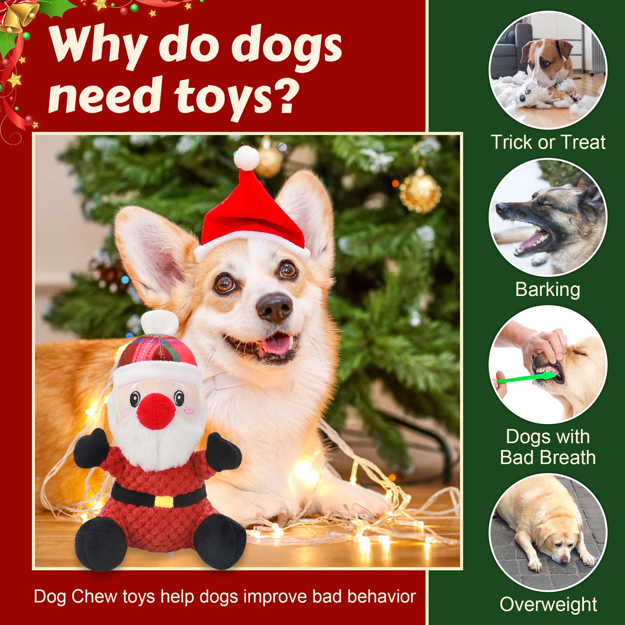 Newget Santa Claus dog toy collection encourages interactive fetch and festive bonding.