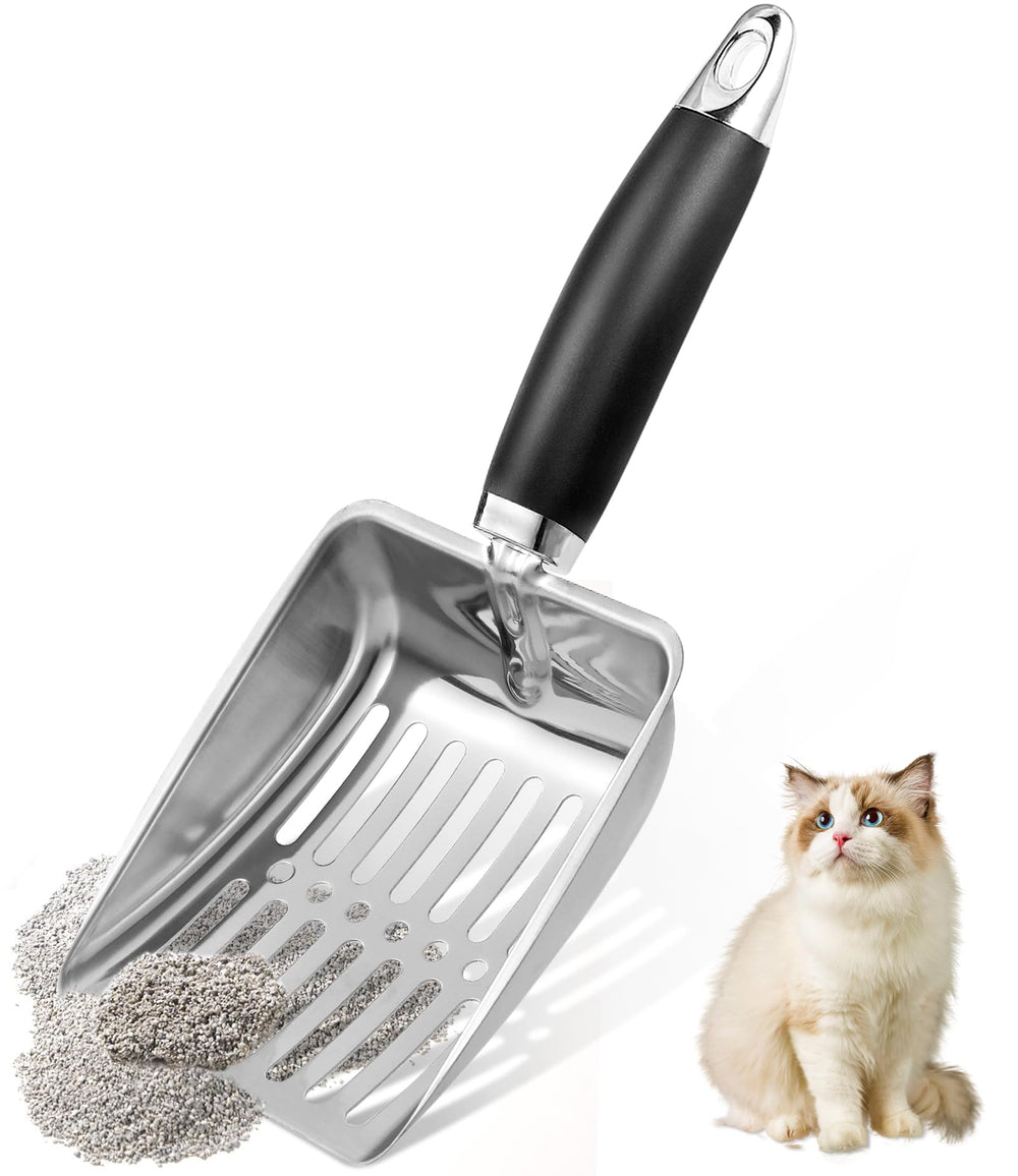 NewGF stainless steel cat litter scoop with ergonomic handle for comfortable scooping and control.