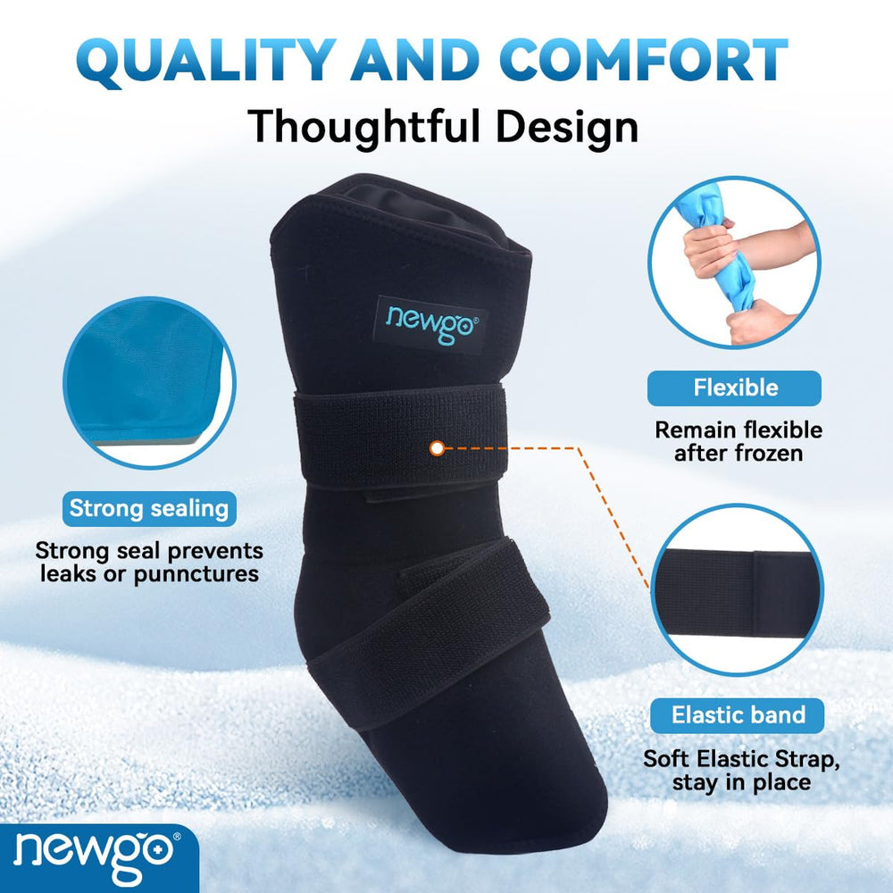 NEWGO four gel packs provide complete leg coverage for swelling management