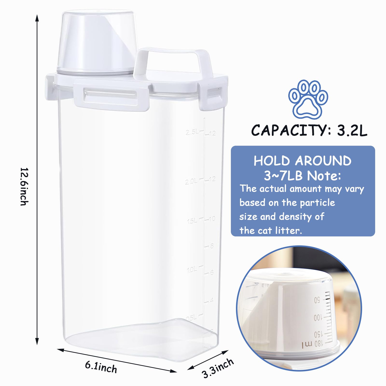Newivi cat litter bin with nozzle spout for controlled pouring and reduced spills.